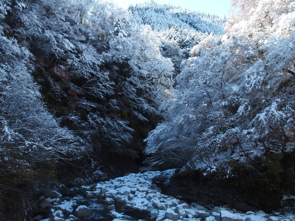 雪景色の渓谷